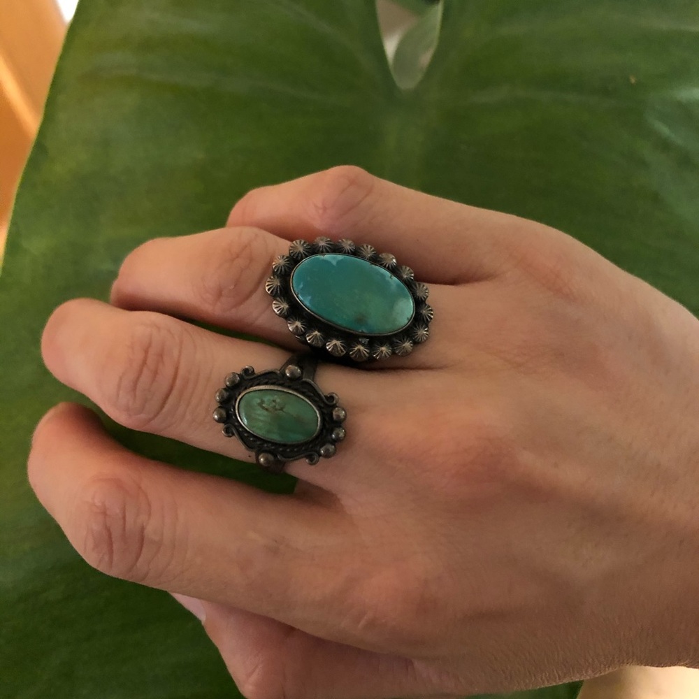 Lot of 2 Turquoise and Silver Rings
